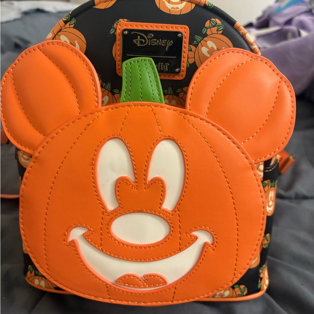 Loungefly Orange and Black Mickey Pumpkin Backpack